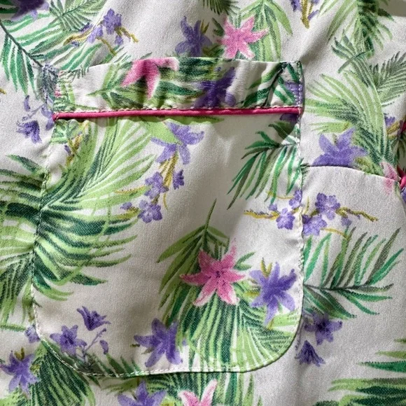 Cynthia Rowley Floral Palm Tropical Pajama Set – Top & Pants Size L - Picture 8 of 17